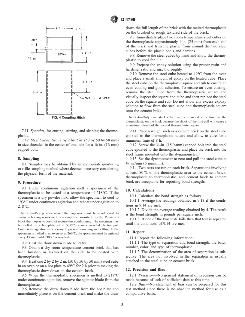 ASTM D4796-88(1998) - Standard Test Method for Bond Strength of Thermoplastic Traffic Marking Materials