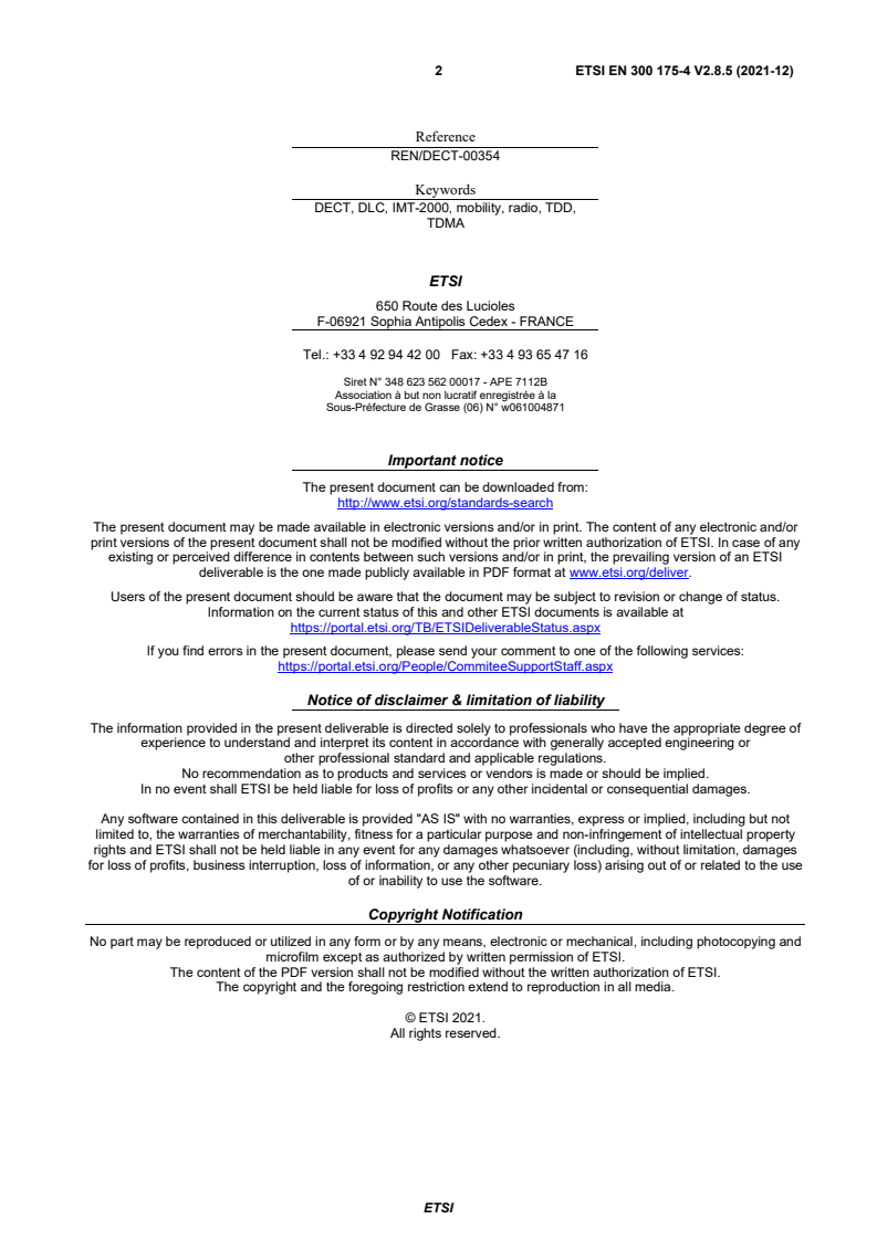 SIST EN 300 175-4 V2.9.1:2022 ETSI EN 300 175-4 V2.8.5 (2021-12) - Digital Enhanced Cordless Telecommunications (DECT); Common Interface (CI); Part 4: Data Link Control (DLC) layer - Page 2 preview