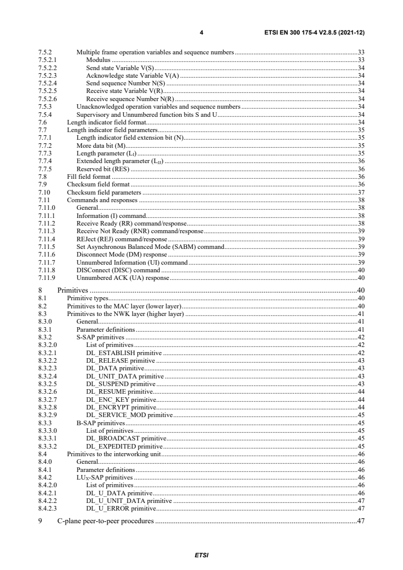 SIST EN 300 175-4 V2.9.1:2022 ETSI EN 300 175-4 V2.8.5 (2021-12) - Digital Enhanced Cordless Telecommunications (DECT); Common Interface (CI); Part 4: Data Link Control (DLC) layer - Page 4 preview