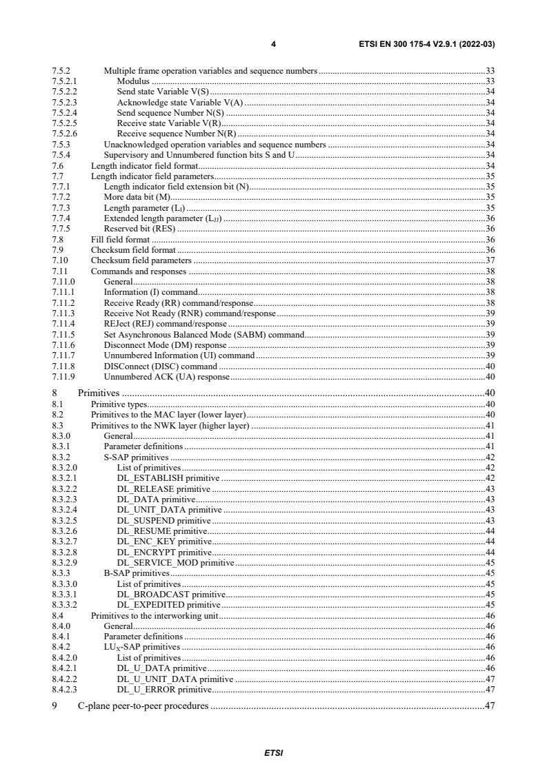 SIST EN 300 175-4 V2.9.1:2022 ETSI EN 300 175-4 V2.9.1 (2022-03) - Digital Enhanced Cordless Telecommunications (DECT); Common Interface (CI); Part 4: Data Link Control (DLC) layer - Page 4 preview