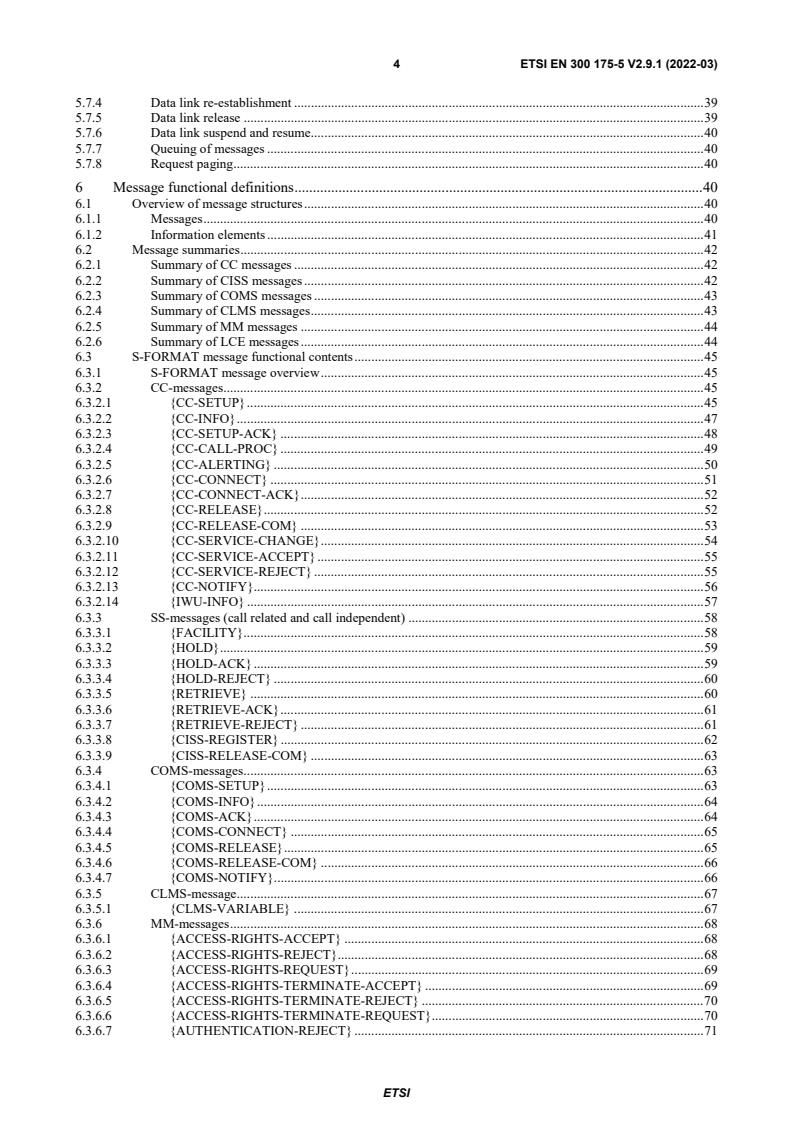 SIST EN 300 175-5 V2.9.1:2022 ETSI EN 300 175-5 V2.9.1 (2022-03) - Digital Enhanced Cordless Telecommunications (DECT); Common Interface (CI); Part 5: Network (NWK) layer - Page 4 preview