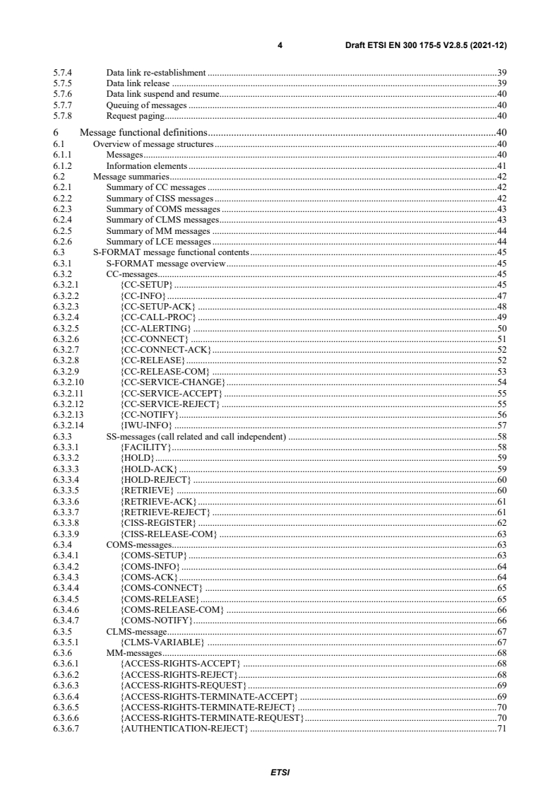 SIST EN 300 175-5 V2.9.1:2022 ETSI EN 300 175-5 V2.8.5 (2021-12) - Digital Enhanced Cordless Telecommunications (DECT); Common Interface (CI); Part 5: Network (NWK) layer - Page 4 preview
