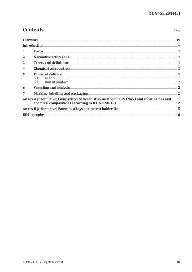 ISO 9453:2014 - Soft solder alloys -- Chemical compositions and forms