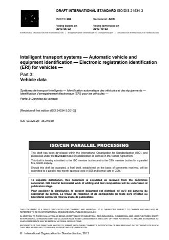 ISO 24534-3:2016 - Intelligent transport systems -- Automatic vehicle and equipment identification -- Electronic registration identification (ERI) for vehicles