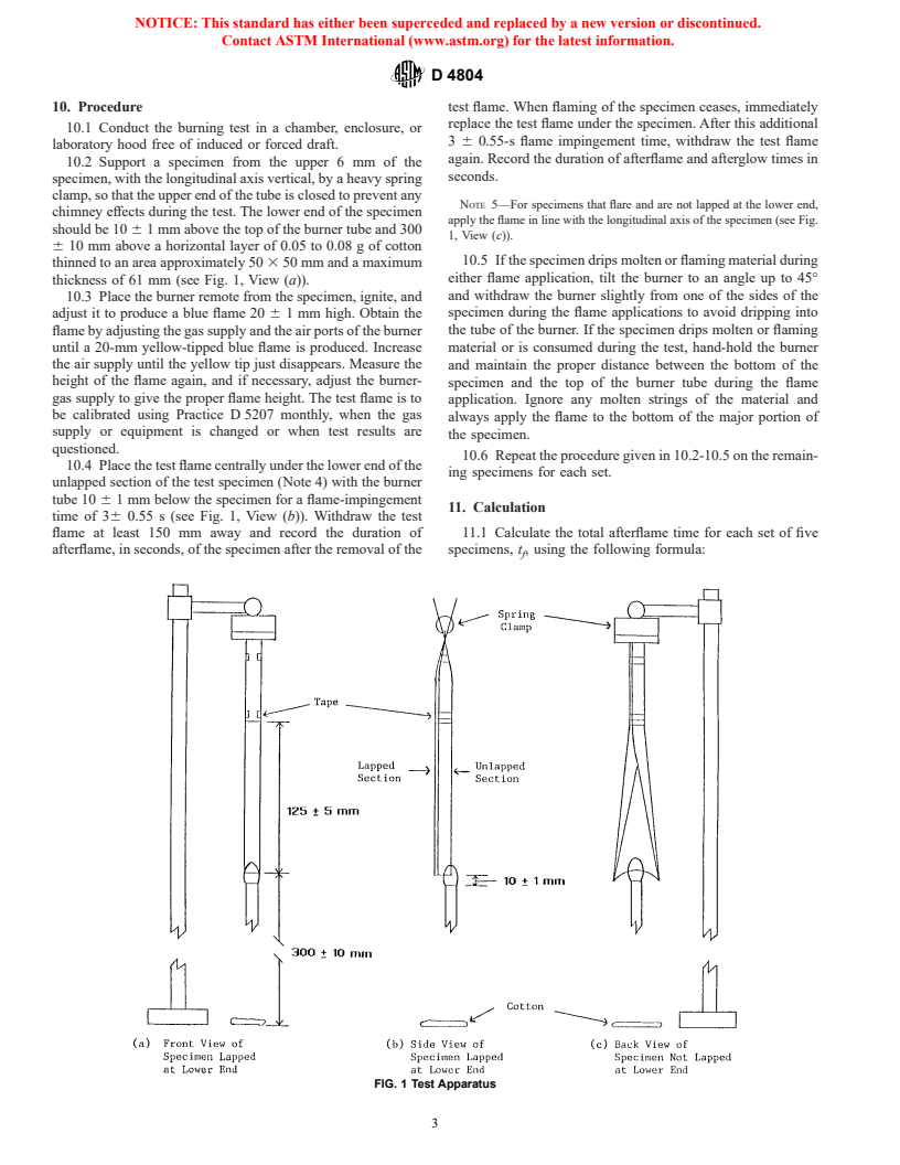 ASTM D4804-98 - Standard Test Methods for Determining the Flammability Characteristics of Nonrigid Solid Plastics