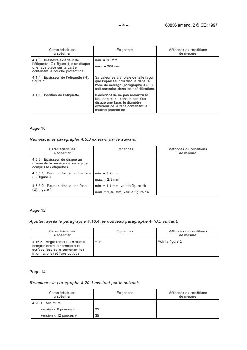 IEC 60856:1986/AMD2:1997 IEC 60856:1986/AMD2:1997 - Amendment 2 - Pre-recorded optical reflective videodisk system 'Laser vision' 50Hz/625 lines - PAL
Released:5/30/1997 - Page 4 preview