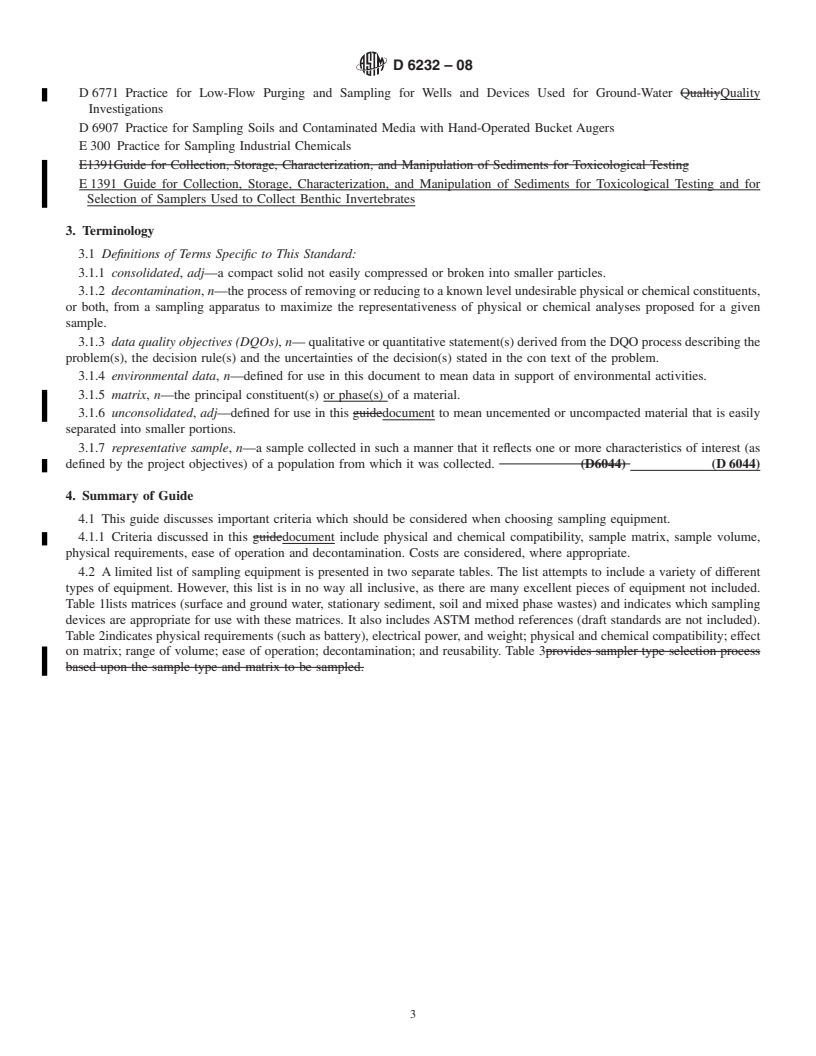 REDLINE ASTM D6232-08 - Standard Guide for Selection of Sampling Equipment for Waste and Contaminated Media Data Collection Activities