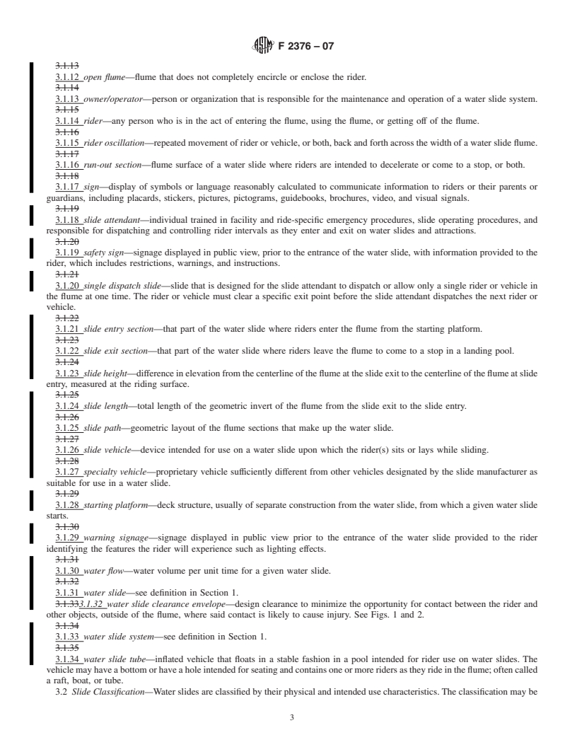 REDLINE ASTM F2376-07 - Standard Practice for Classification, Design, Manufacture, Construction, and Operation of Water Slide Systems