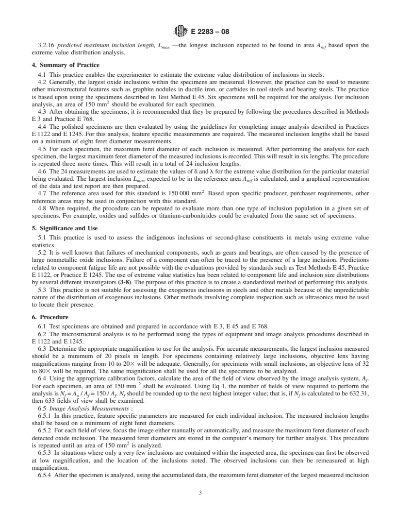 REDLINE ASTM E2283-08 - Standard Practice for Extreme Value Analysis of Nonmetallic Inclusions in Steel and Other Microstructural Features