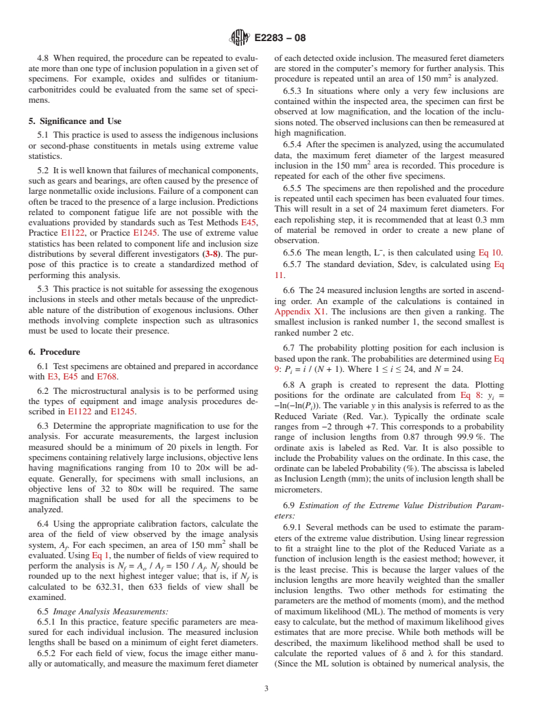 ASTM E2283-08 - Standard Practice for Extreme Value Analysis of Nonmetallic Inclusions in Steel and Other Microstructural Features