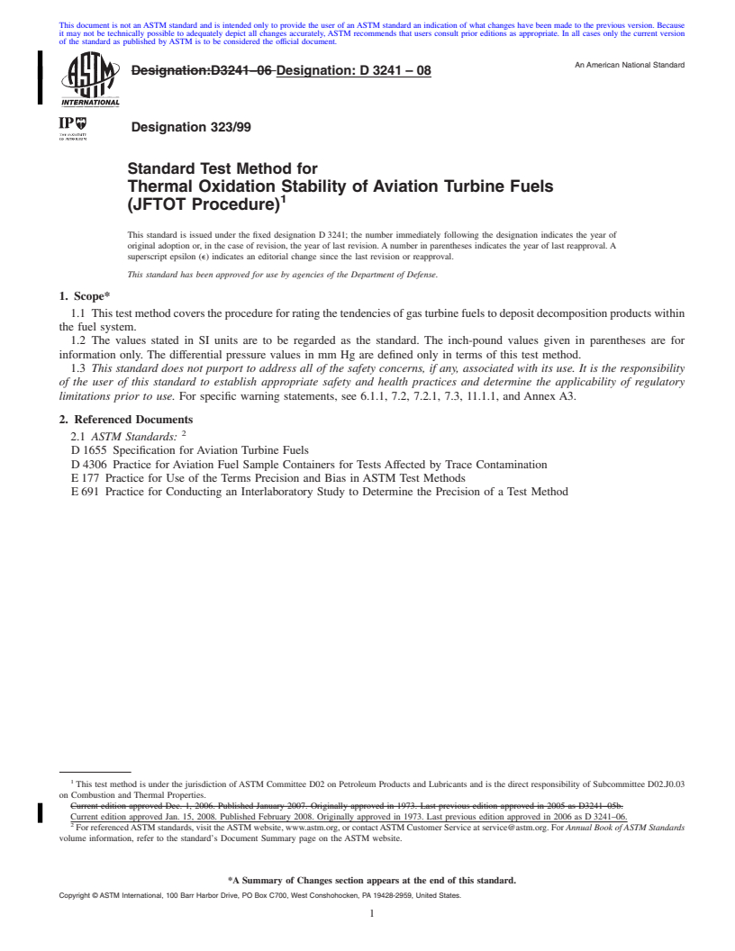 REDLINE ASTM D3241-08 - Standard Test Method for Thermal Oxidation Stability of Aviation Turbine Fuels (JFTOT Procedure)