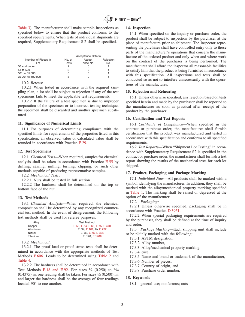 ASTM F467-06ae1 - Standard Specification for  Nonferrous Nuts for General Use