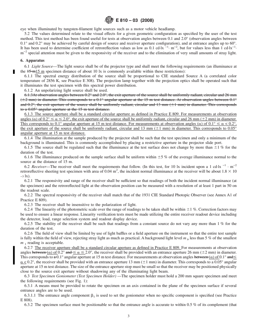 REDLINE ASTM E810-03(2008) - Standard Test Method for  Coefficient of Retroreflection of Retroreflective Sheeting Utilizing   the Coplanar Geometry