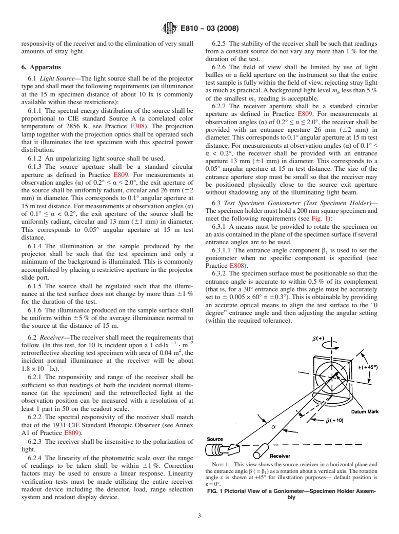 ASTM E810-03(2008) - Standard Test Method for  Coefficient of Retroreflection of Retroreflective Sheeting Utilizing   the Coplanar Geometry