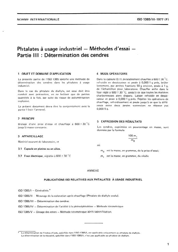 ISO 1385-3:1977 - Phtalates a usage industriel -- Méthodes d'essai