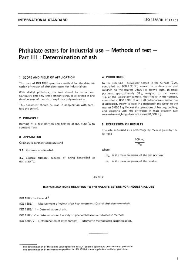 ISO 1385-3:1977 - Phthalate esters for industrial use -- Methods of test