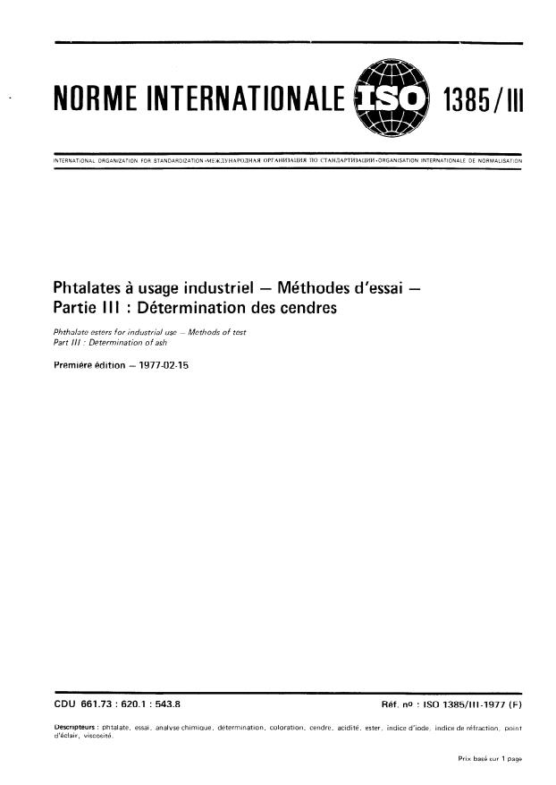 ISO 1385-3:1977 - Phtalates a usage industriel -- Méthodes d'essai