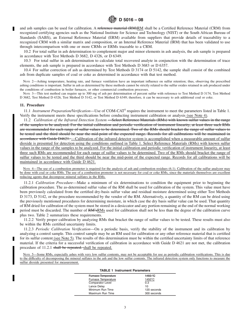 REDLINE ASTM D5016-08 - Standard Test Method for  Total Sulfur in Coal and Coke Combustion Residues Using a High-Temperature Tube Furnace Combustion Method with Infrared Absorption