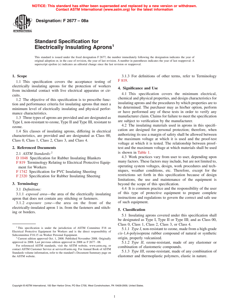 ASTM F2677-08 - Standard Specification for Electrically Insulating Aprons