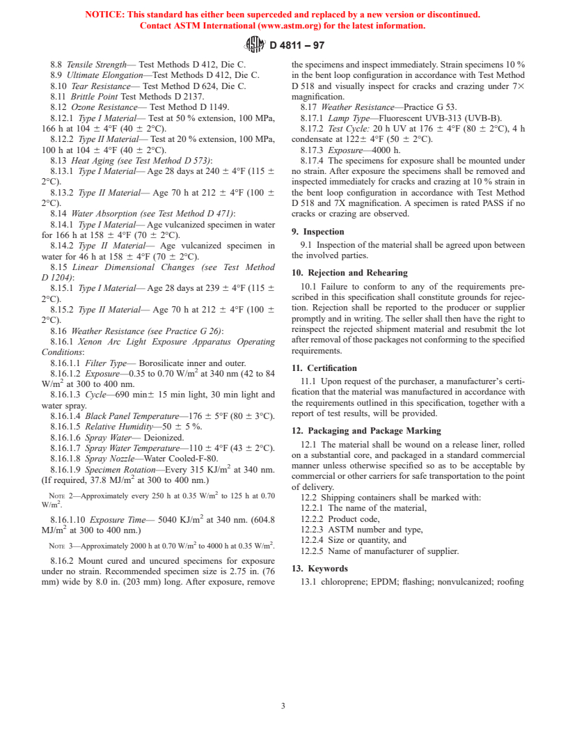 ASTM D4811-97 - Standard Specification for Nonvulcanized Rubber Sheet Used as Roof Flashing