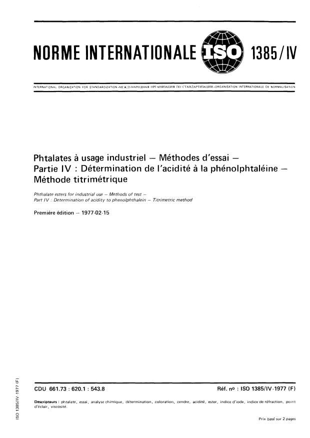 ISO 1385-4:1977 - Phtalates a usage industriel -- Méthodes d'essai