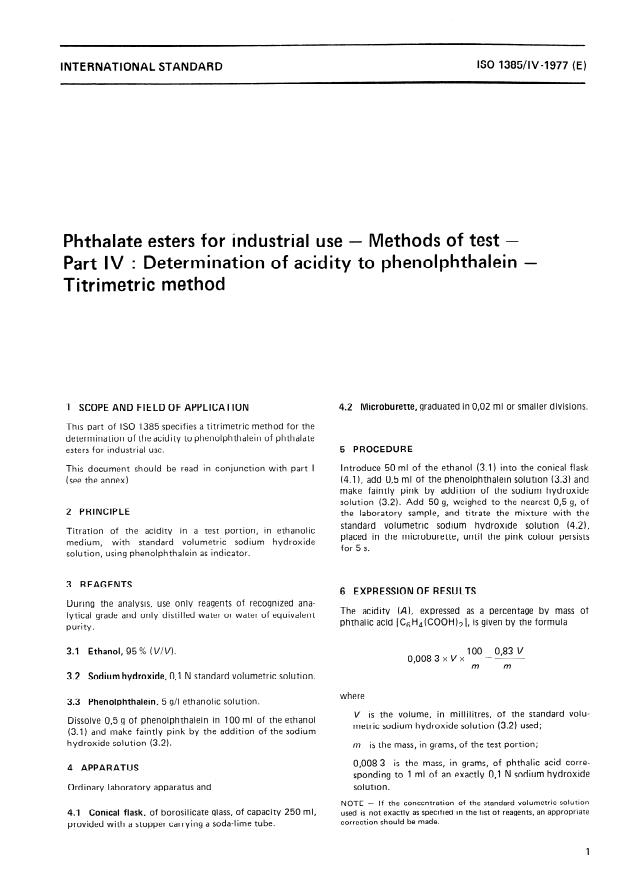 ISO 1385-4:1977 - Phthalate esters for industrial use -- Methods of test