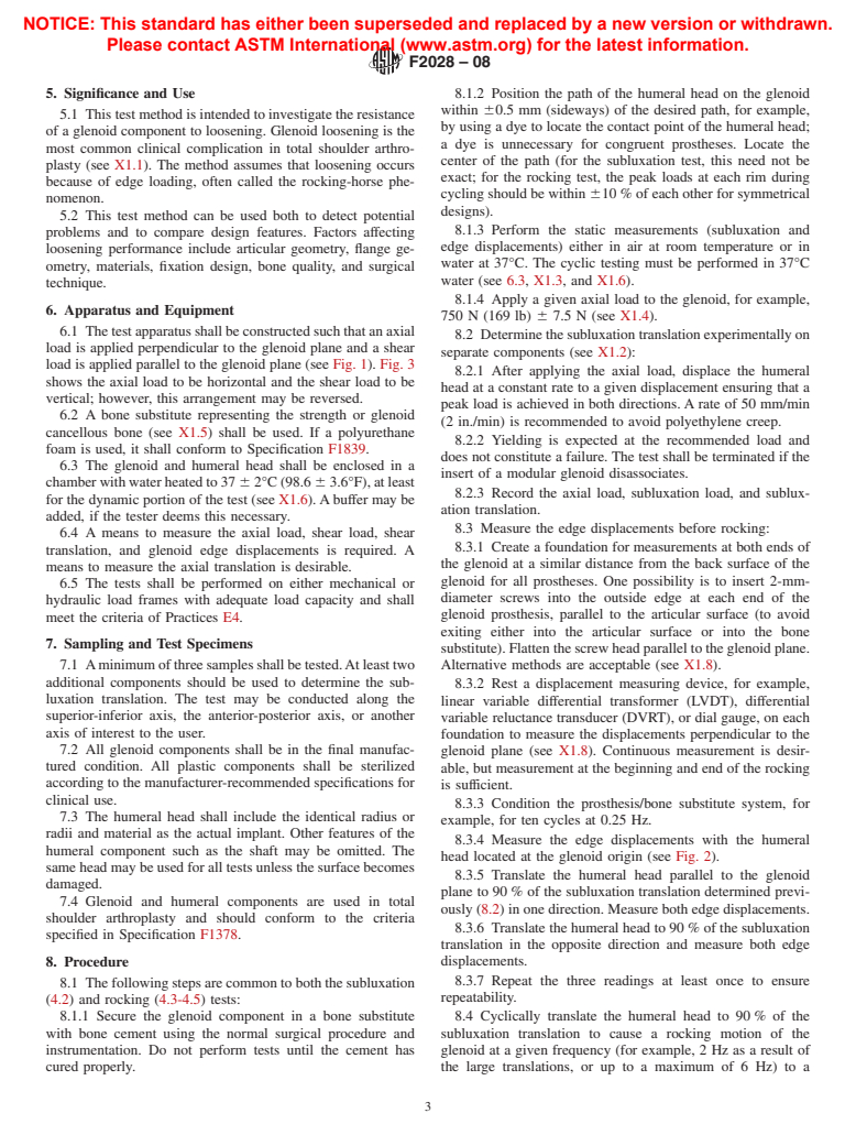 ASTM F2028-08 - Standard Test Methods for  Dynamic Evaluation of Glenoid Loosening or Disassociation