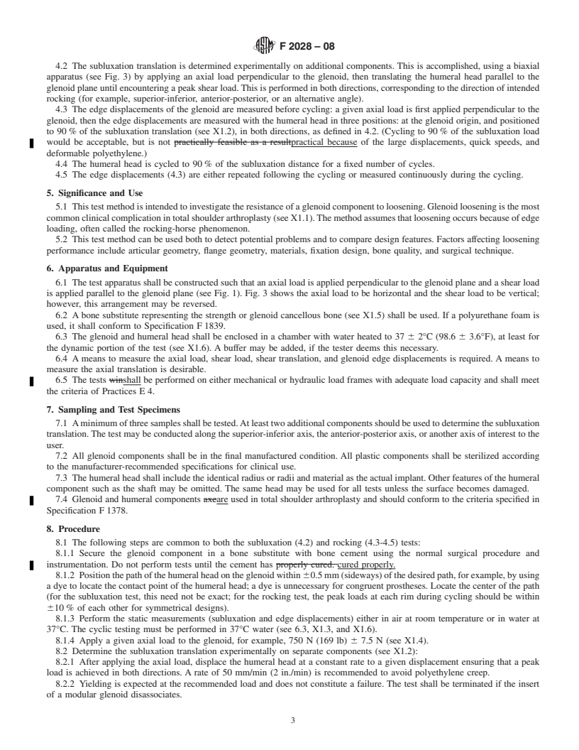 REDLINE ASTM F2028-08 - Standard Test Methods for  Dynamic Evaluation of Glenoid Loosening or Disassociation