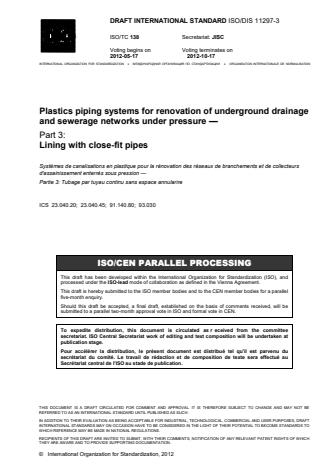 ISO 11297-3:2013 - Plastics piping systems for renovation of underground drainage and sewerage networks under pressure