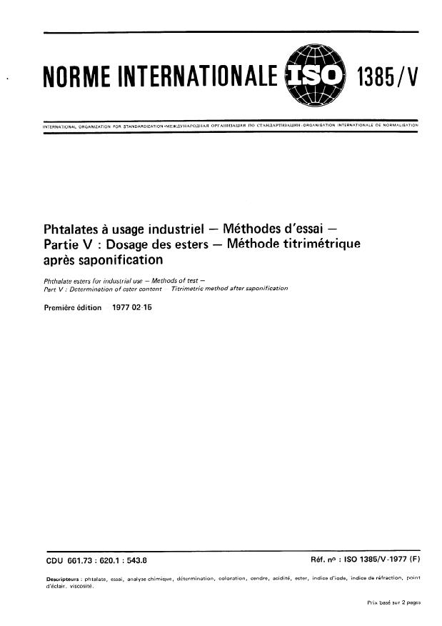 ISO 1385-5:1977 - Phtalates a usage industriel -- Méthodes d'essai