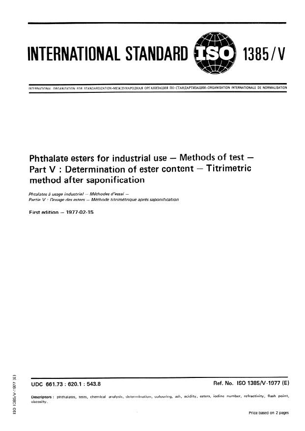 ISO 1385-5:1977 - Phthalate esters for industrial use -- Methods of test