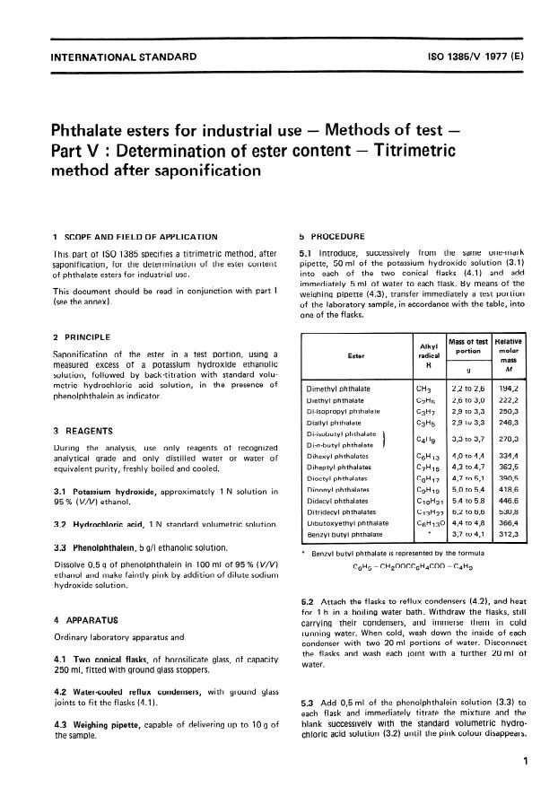 ISO 1385-5:1977 - Phthalate esters for industrial use -- Methods of test