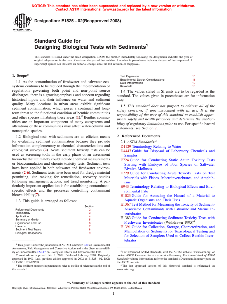 ASTM E1525-02(2008) - Standard Guide for Designing Biological Tests with Sediments