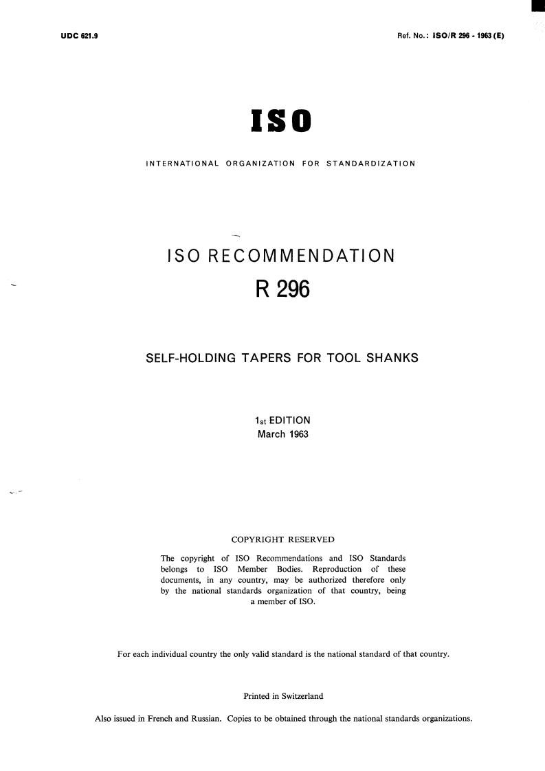 ISO/R 296:1963 - Title missing - Legacy paper document
Released:1/1/1963
