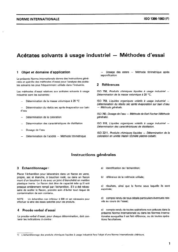 ISO 1386:1983 - Acétates solvants a usage industriel -- Méthodes d'essai