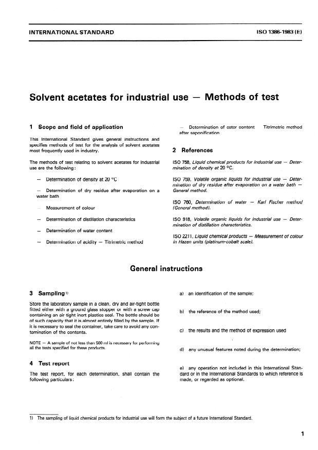 ISO 1386:1983 - Solvent acetates for industrial use -- Methods of test