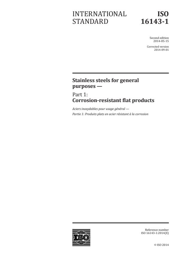ISO 16143-1:2014 - Stainless steels for general purposes