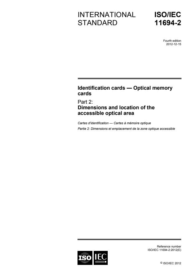 ISO/IEC 11694-2:2012 - Identification cards -- Optical memory cards -- Linear recording method