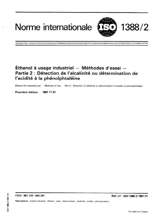 ISO 1388-2:1981 - Éthanol a usage industriel -- Méthodes d'essai