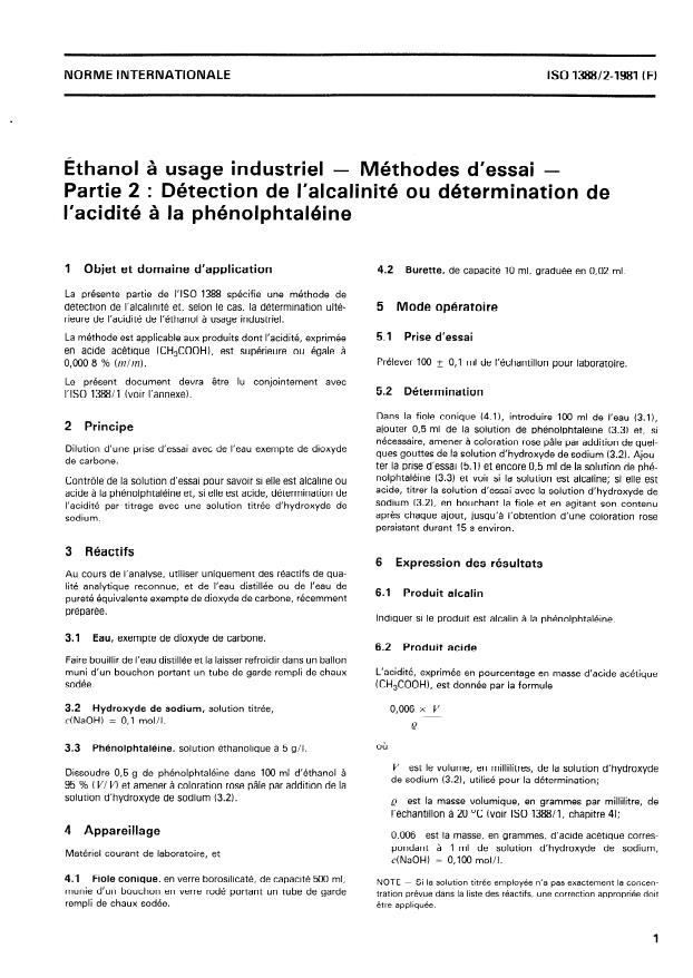 ISO 1388-2:1981 - Éthanol a usage industriel -- Méthodes d'essai