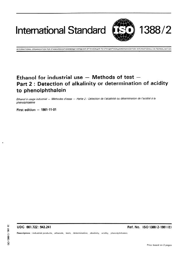 ISO 1388-2:1981 - Ethanol for industrial use -- Methods of test