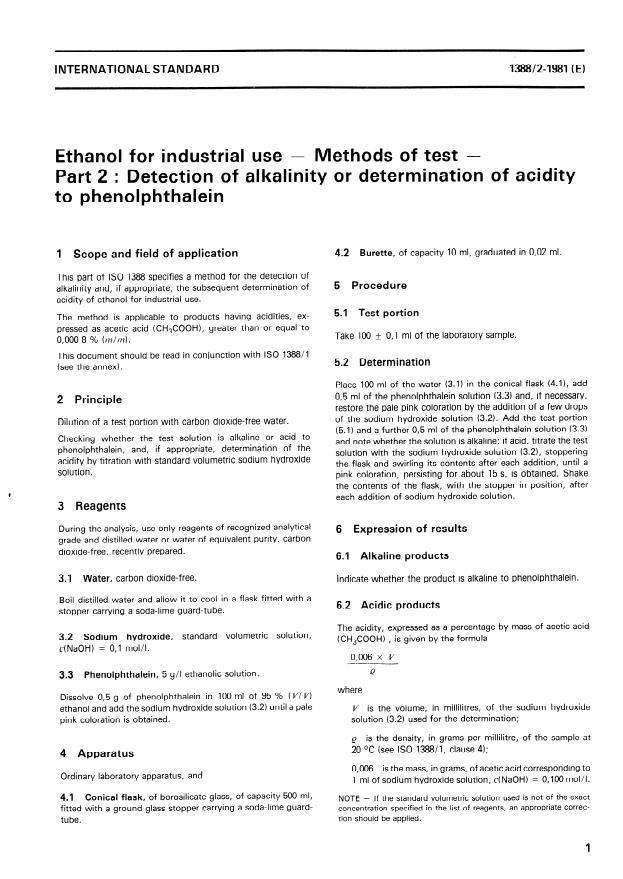 ISO 1388-2:1981 - Ethanol for industrial use -- Methods of test