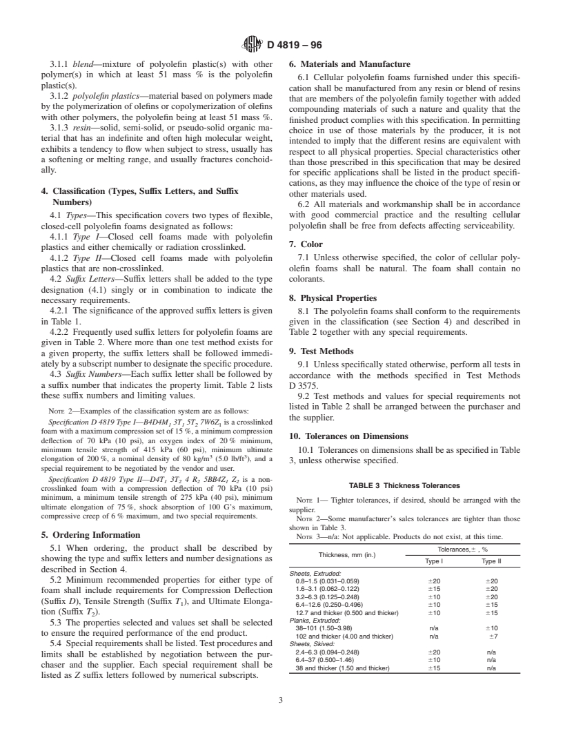 ASTM D4819-96 - Standard Specification for Flexible Cellular Materials Made From Polyolefin Plastics