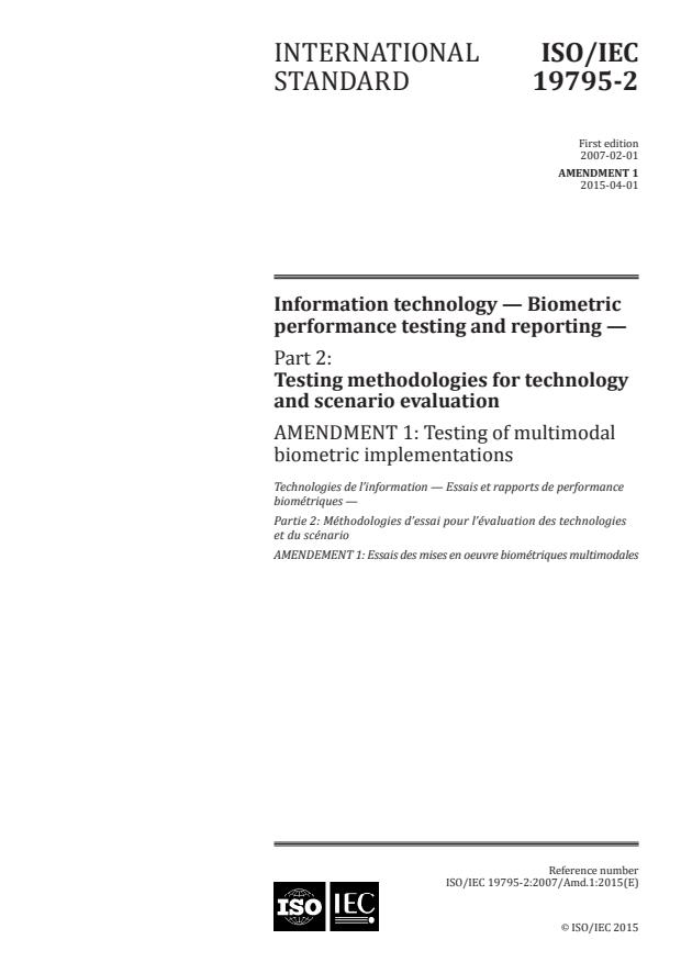 ISO/IEC 19795-2:2007/Amd 1:2015 - Testing of multimodal biometric implementations