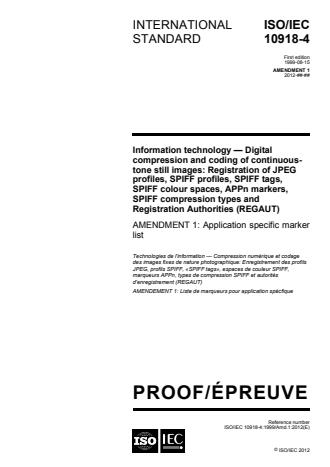 ISO/IEC 10918-4:1999/Amd 1:2013 - Application specific marker list