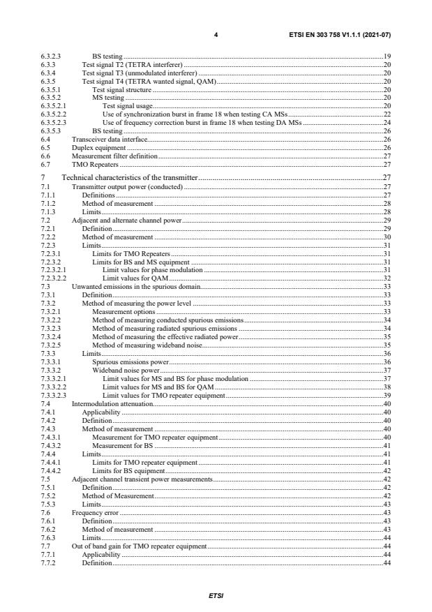 SIST EN 303 758 V1.1.1:2021 ETSI EN 303 758 V1.1.1 (2021-07) - TETRA radio equipment using non-constant envelope modulation operating in a channel bandwidth of 25 kHz, 50 kHz, 100 kHz or 150 kHz; Harmonised Standard for access to radio spectrum - Page 4 preview