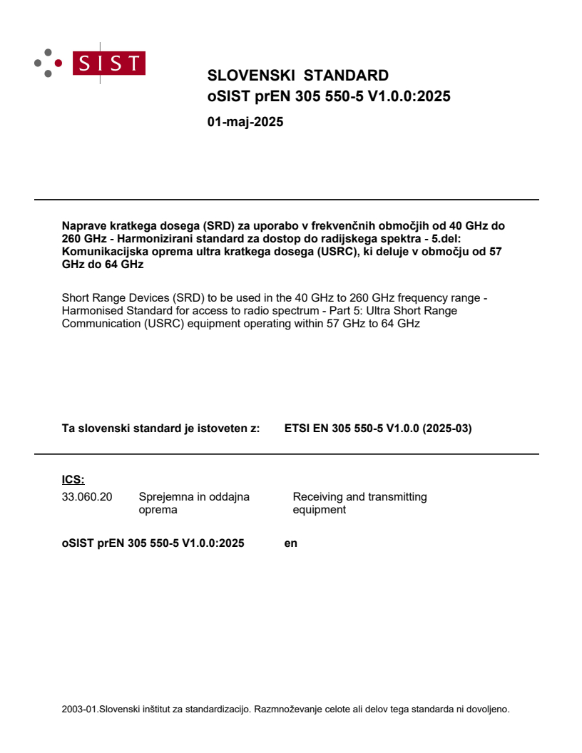 prEN 305 550-5 V1.0.0:2025 - BARVE