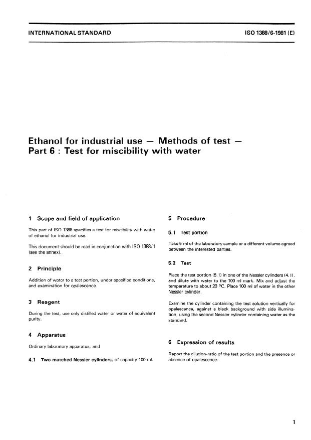 ISO 1388-6:1981 - Ethanol for industrial use -- Methods of test