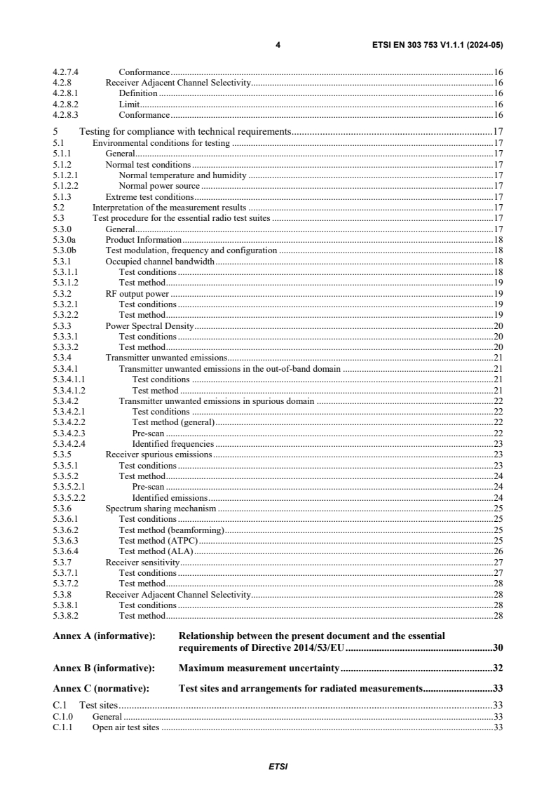 SIST EN 303 753 V1.1.1:2024 ETSI EN 303 753 V1.1.1 (2024-05) - Wideband Data Transmission Systems (WDTS) for Mobile and Fixed Radio Equipment operating in the 57 - 71 GHz band; Harmonised Standard for access to radio spectrum - Page 4 preview
