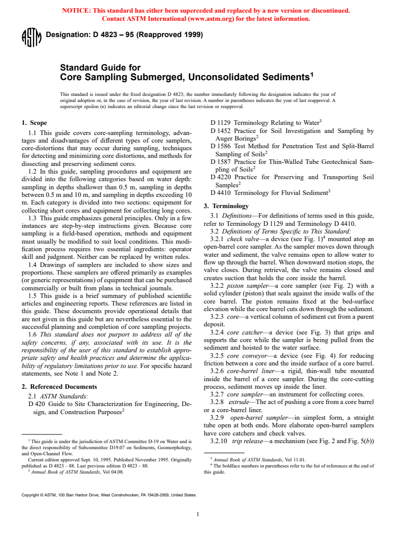 ASTM D4823-95(1999) - Standard Guide for Core Sampling Submerged, Unconsolidated Sediments